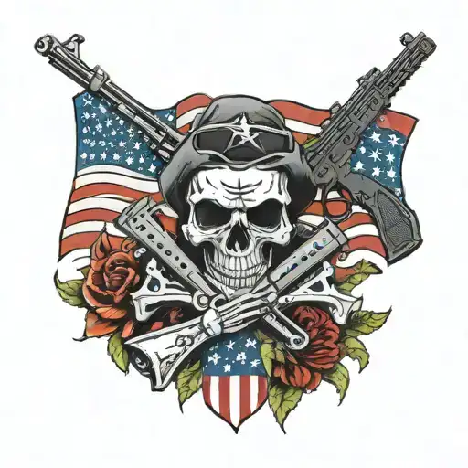 Sacario Skull Holding Guns Wearing American Flag With Hawaiian Flag Background