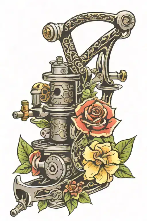 Tattoo Machine With Snake And Flowers