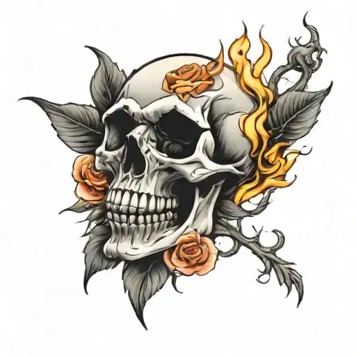 Skull On Fire Roses