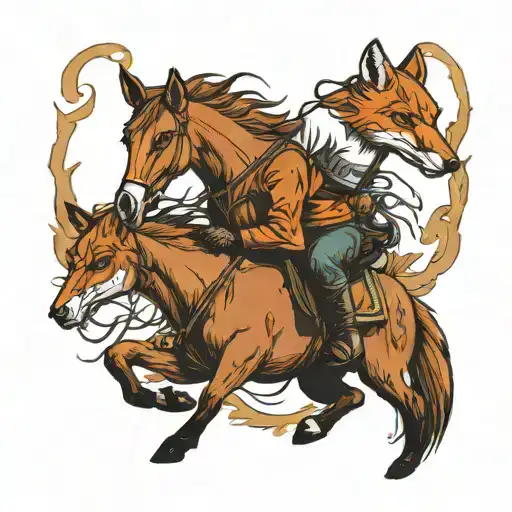 Two Fox Racing On Horses Bow Their Heads