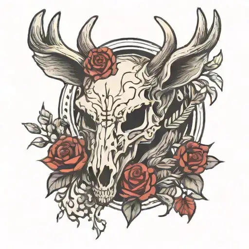 Roe Deer Skull With Wolf Standing Over It