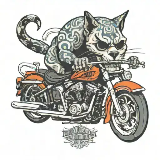 Skull Cat Motor Bike Harley Davidson Motorcycle