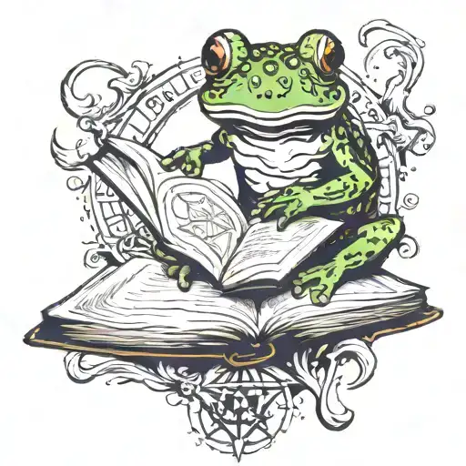 Frog Standing On Pentacle Summoning Demon Open Book In Hand