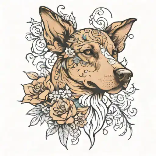 Dog And Flowers Surrounding