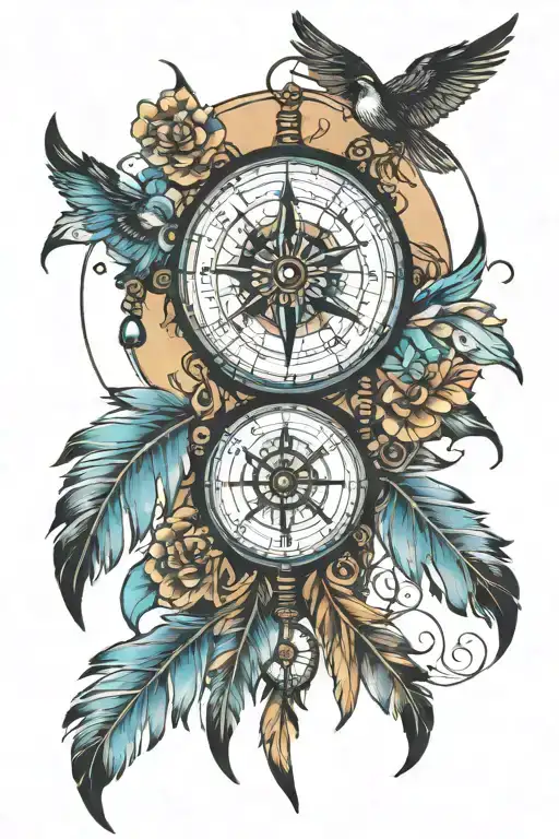Dream Catcher With Feathers And Compass And Time