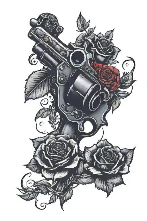 Black Revolver With Red Roses