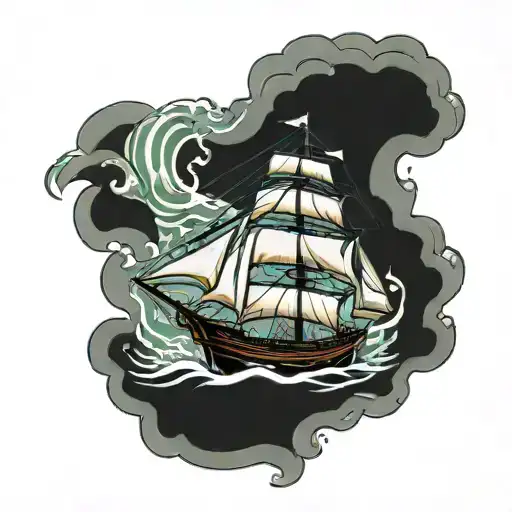 A Three Masted Barque Indian Ship With Waves Crashing In The Background