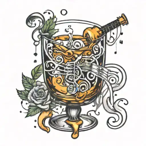 Whiskey Pouring Into A Glass With Music Notes Swirling