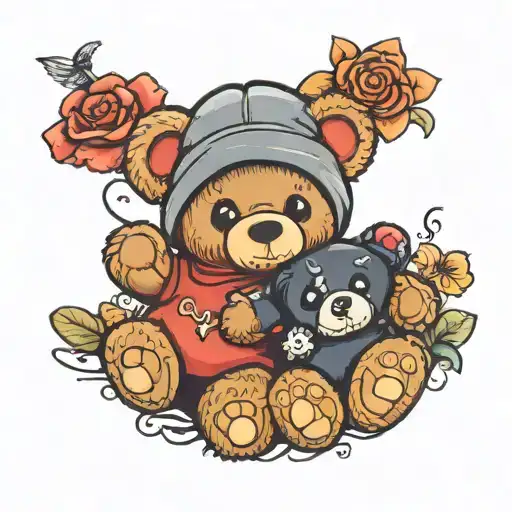 A Beanie Baby Bear And A Teddy Bear Holding Hands