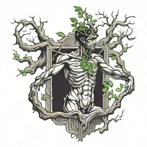 Human Body Integrated With The Trunk Of The Tree Human Naked