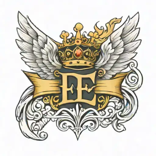 Letter E With A Crown And Angel Wings