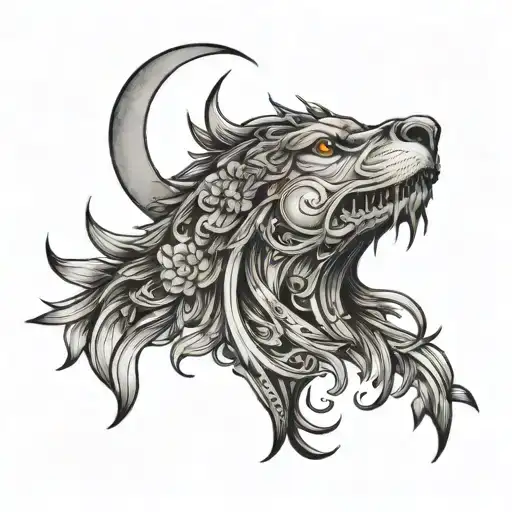 The Tattoo On The Neck Has A Moon And Two Dark And Light Lines