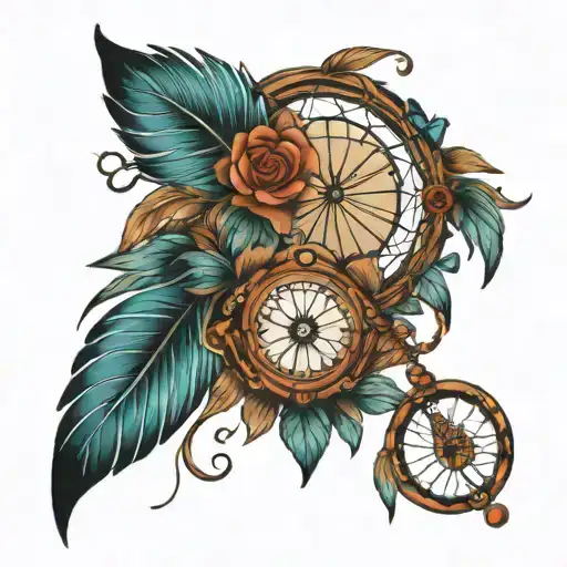 Dream Catcher With Feathers And Hourglass