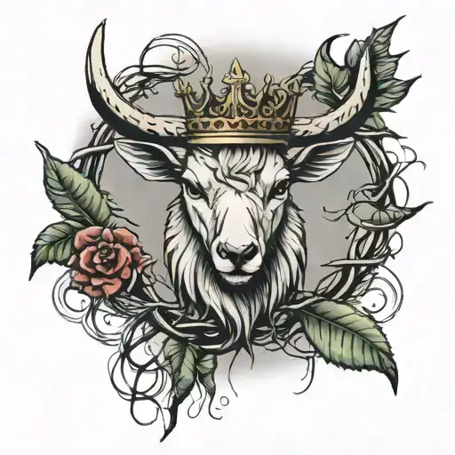 Lambs Head With Crown Of Thorns On Top Of Cross