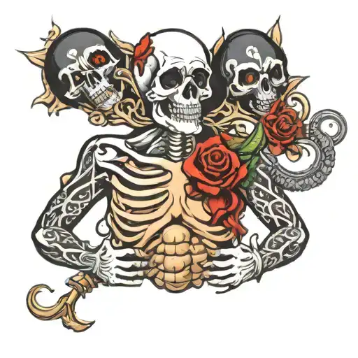 Stomach Tatto With Chest Skull