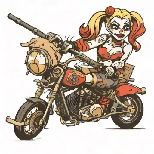 Harley Quinn On Motorcycle Holding Baseball Bat