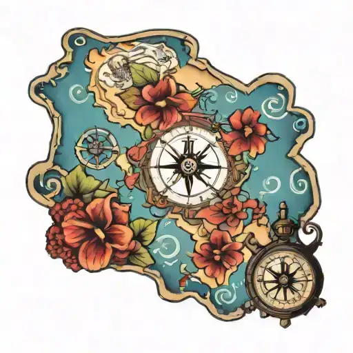 A Map Of Fiji In A Pirate Style With A Compass