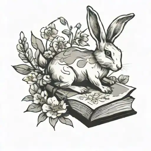 Rabbit Running Out Of A Book Surrounded By Wild Flowers