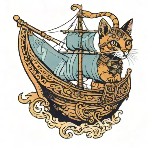 Abyssinian Cat As Viking Ship Sailing