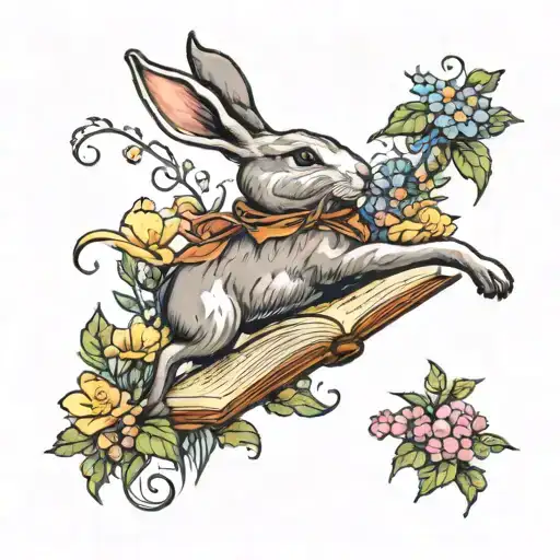 Rabbit Leaping From A Book Surrounded By Wild Flowers