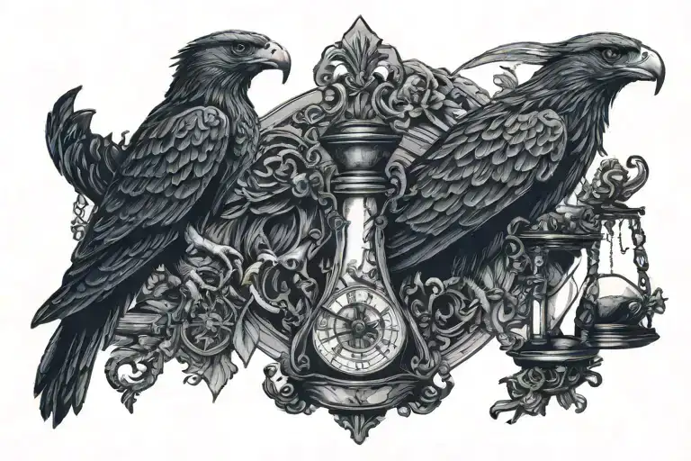 Hawk Bones Perched On Hour Glass