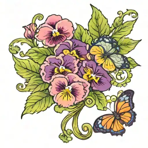 Colorful Vine Wrap With Pansies With Butterflies Surrounding