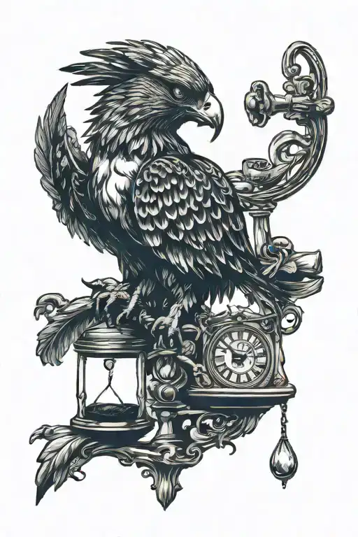 Hawk Bones Perched On Hour Glass