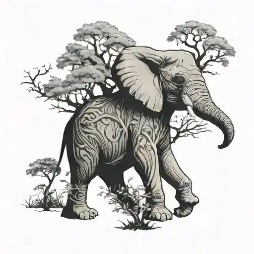 Elephant Covered By A Tree Inside