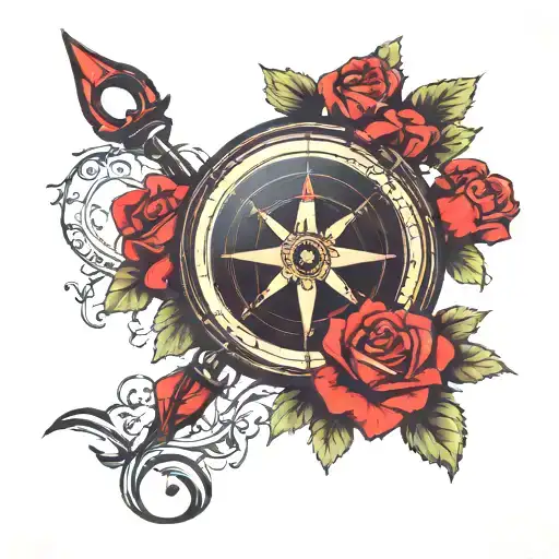Compass With A Red Rose Growing