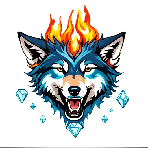 Fire And Water Wolf And Diamonds