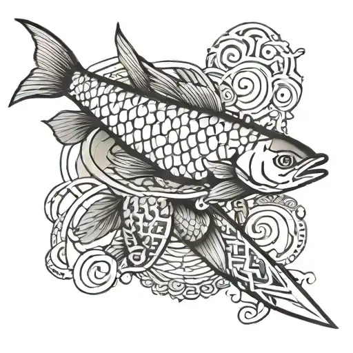 Fish Scales Wrapped Around The Right Forearm With A Dagger In The Inner Right Forearm