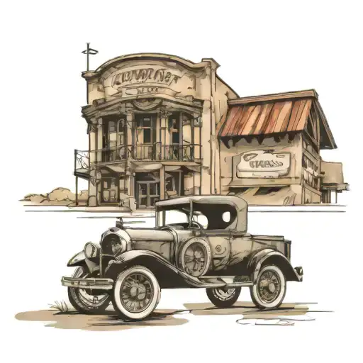 Old Car In Front Of Restaurant Building