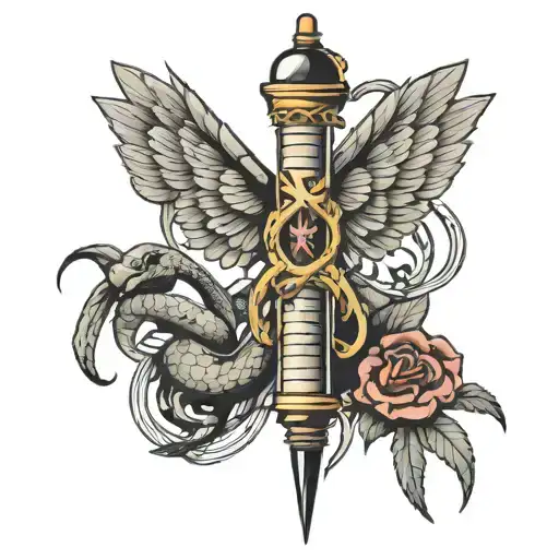 Syringe With A Snake Wrapped Around It With Wings On The Syringe