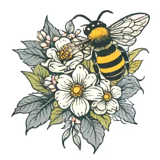 Flowers With Bee Surrounded