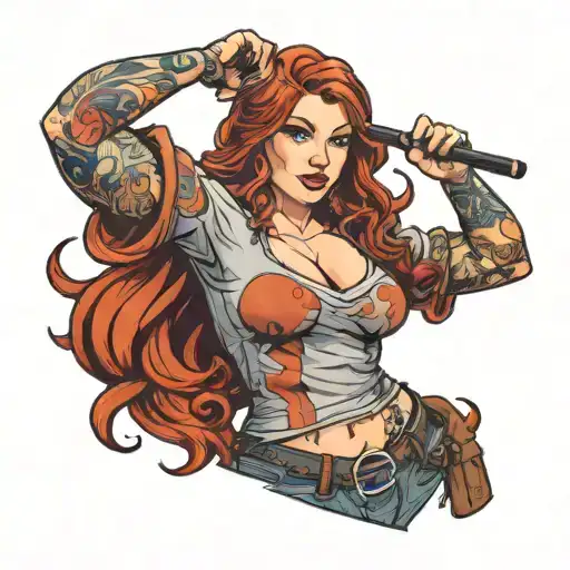 Curvy Redhead Cartoon Wearing Only A Tshirt
