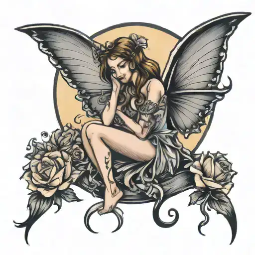 Crying Fairy Sitting On The Moon Shining