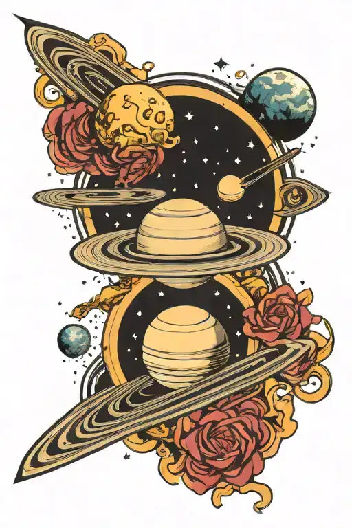 Saturn And Venus In Space Surrounded