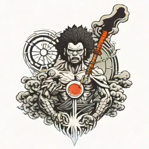 Japanese Art Style Half Sleeve With Afro Samurai And Japanese Rising Sun