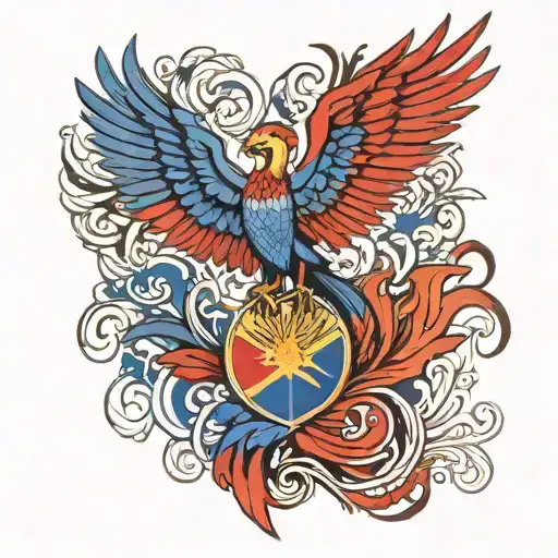 Haitian Flag Merged With A Phoenix