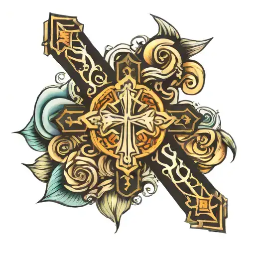 A Cross Combined With The Christian Fish Symbol Intertwined