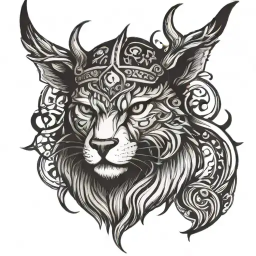Viking Tattoo Half Cat And Deer Head