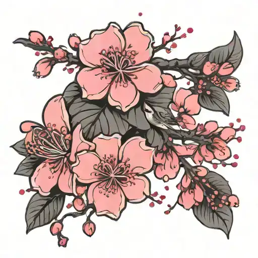Sakura Flowers Black And Pink Colour