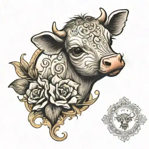 Baby Calf Sized Tatto With Realistic Tattoo Design