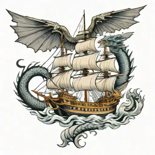 Hms Victory With Dragon Flying