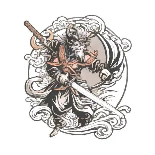 Sun Wukong Wielding A Katana Sword