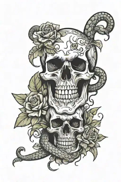 A Skull With A Snake With Flowers