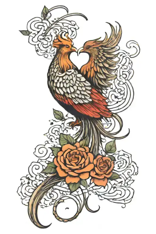 A Phoenix Rising From A Bed Of Roses Intertwined With Musical Notes