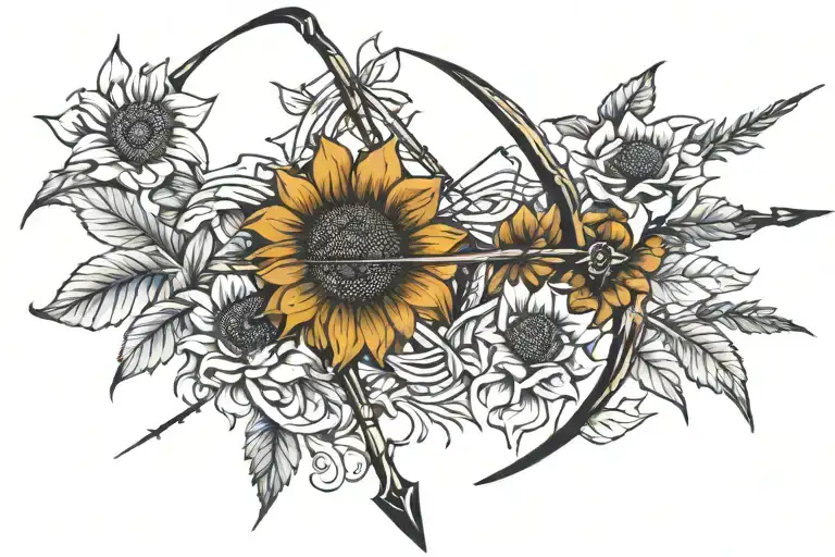 Bow And Arrow With Sunflowers
