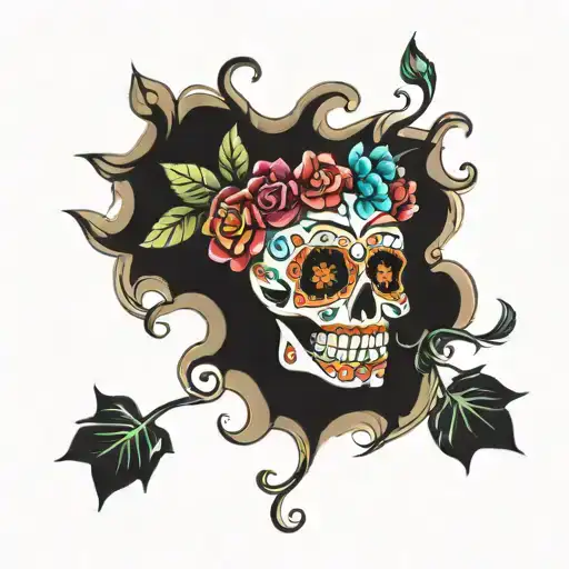 Sugar Skull Colorful Flowers