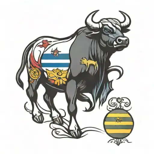 Bull And Colombian Flag Intertwined